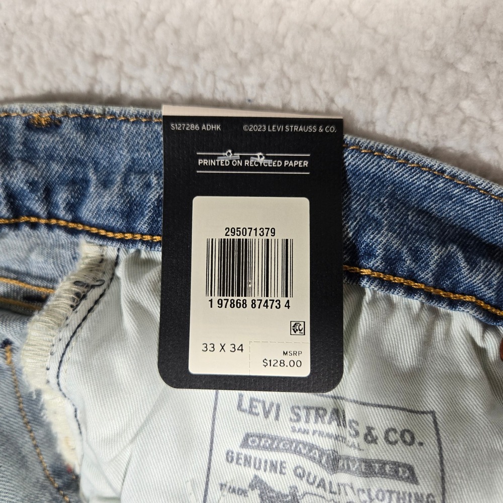 Levis 502 Taper Selvedge Denim Jeans Mens 33x34 Light Wash Cotton Hemp - Picture 4 of 9
